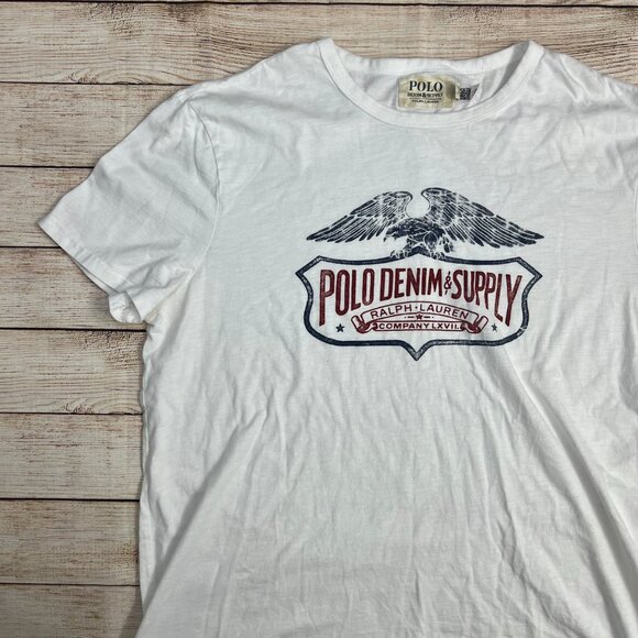 Vintage Polo Ralph Lauren Denim‎ Supply Eagle Logo Tee White T-Shirt Mens XL - Picture 9 of 10
